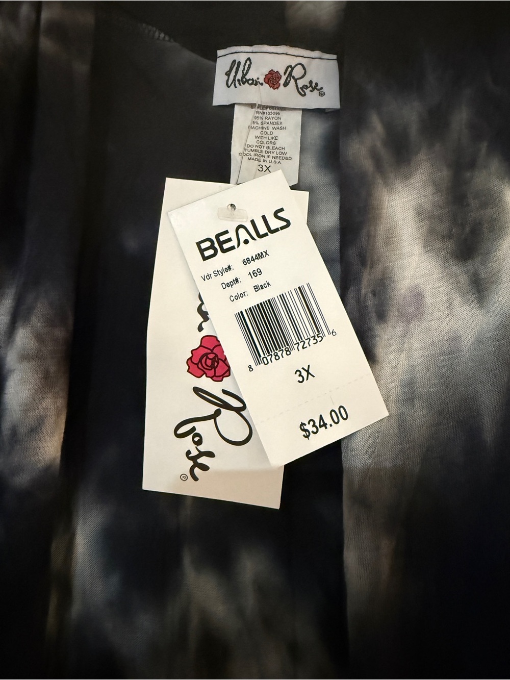 Urban Rose Bealls Black tie die sleeveless Jacket / Duster - 3X